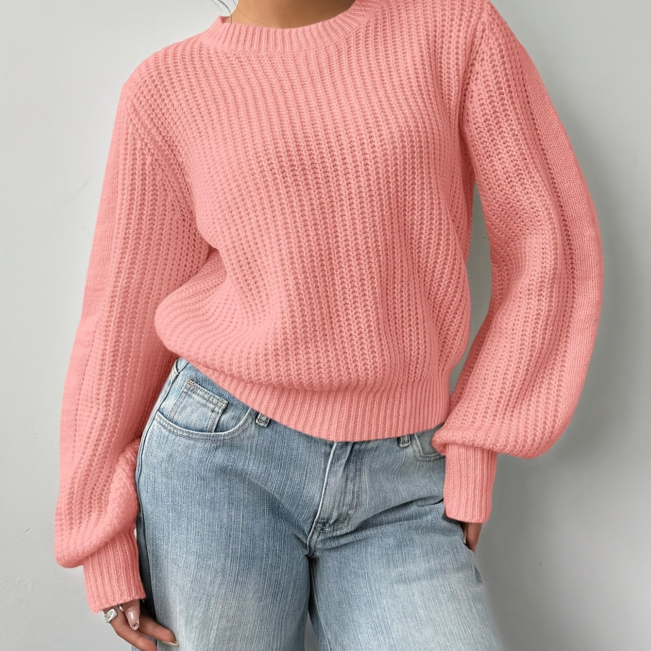 Women'S Elegant Soft Pink Sweater - Long Sleeve Round Neck Pullover, All-Season Everyday & Formal Outfits, Easy-Care Chic Sweater for Women, Cute Sweater, Versatile Wardrobe Staple, Simple Elegant Design, Quality Knitwear, St