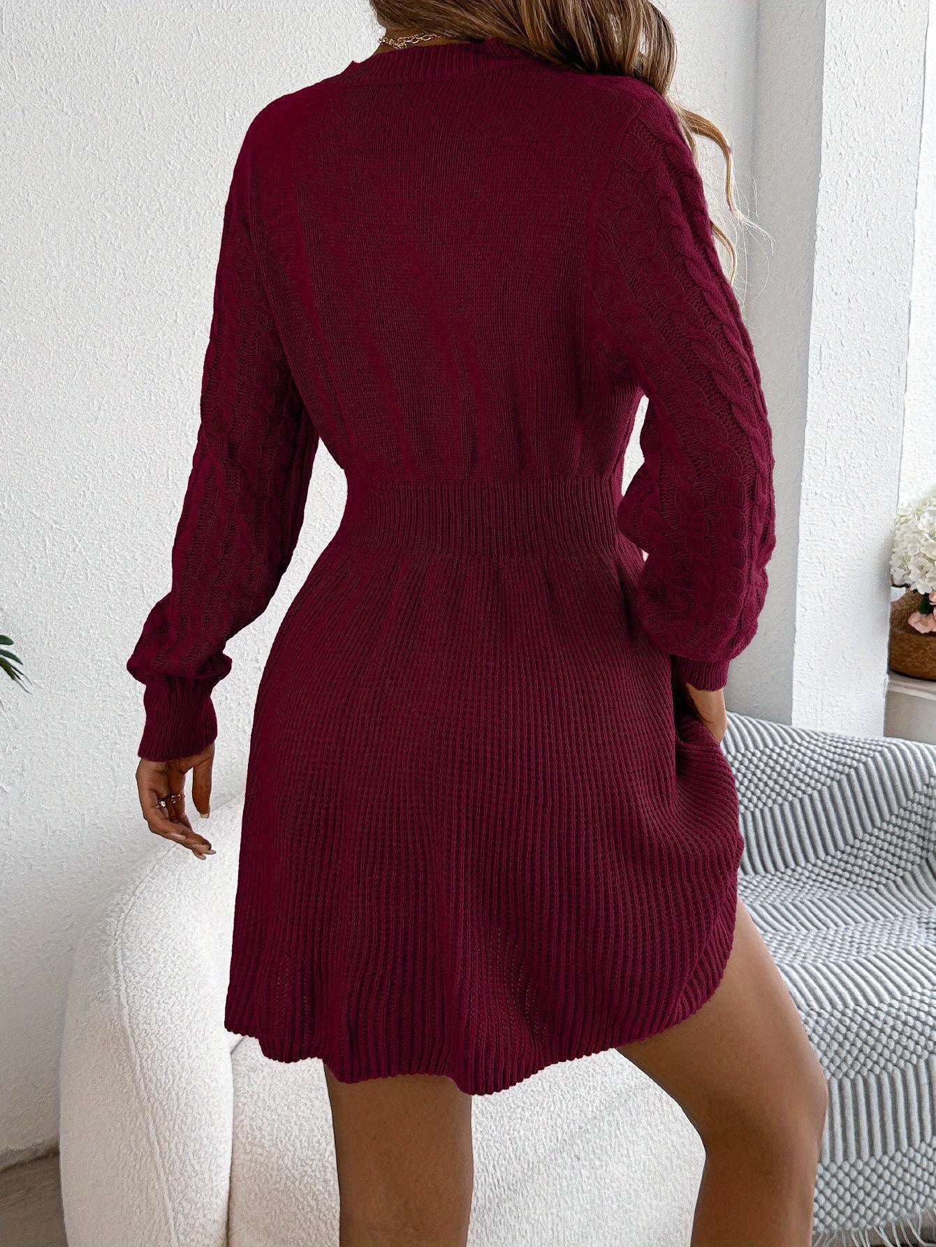 Women'S Elegant Sweater Dress - Fitted Waist & Flared Hem, Lantern Sleeves, A-Line Silhouette - Warm Winter Dress for Everyday & Formal Events - Durable Fall/Winter Outfit, Cute Sweater Dress, Formal Event Attire, Highwaisted