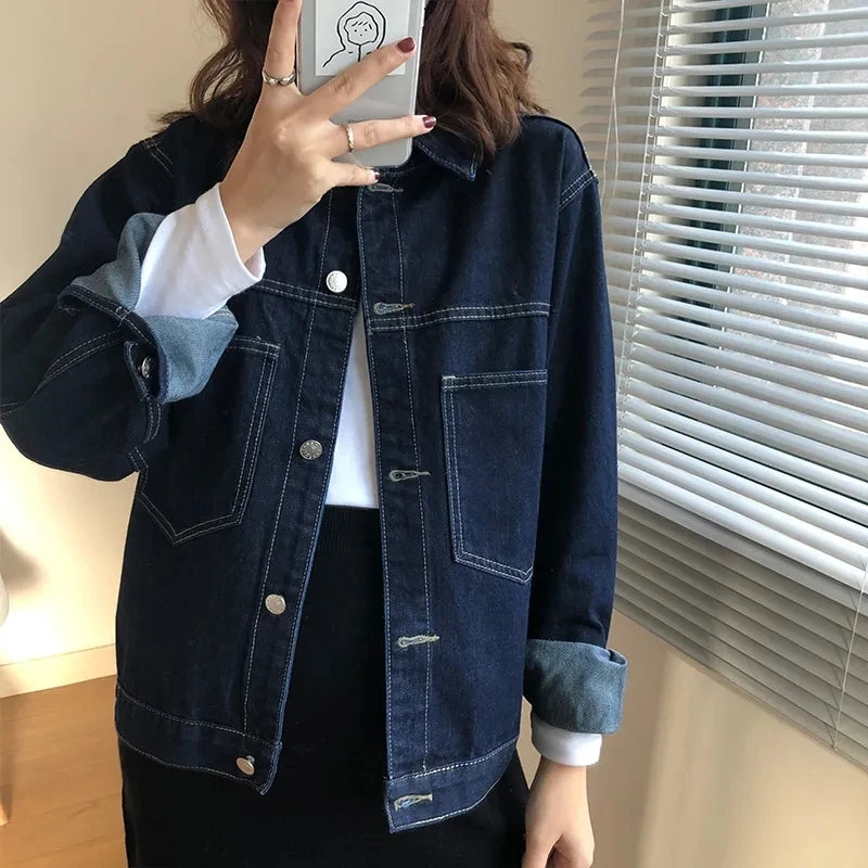 Women's Denim Jacket Fat MM2025 Spring Autumn New Cowboy Coat Female Retro Overcoat BF Loose Top Short Jeans Overwear
