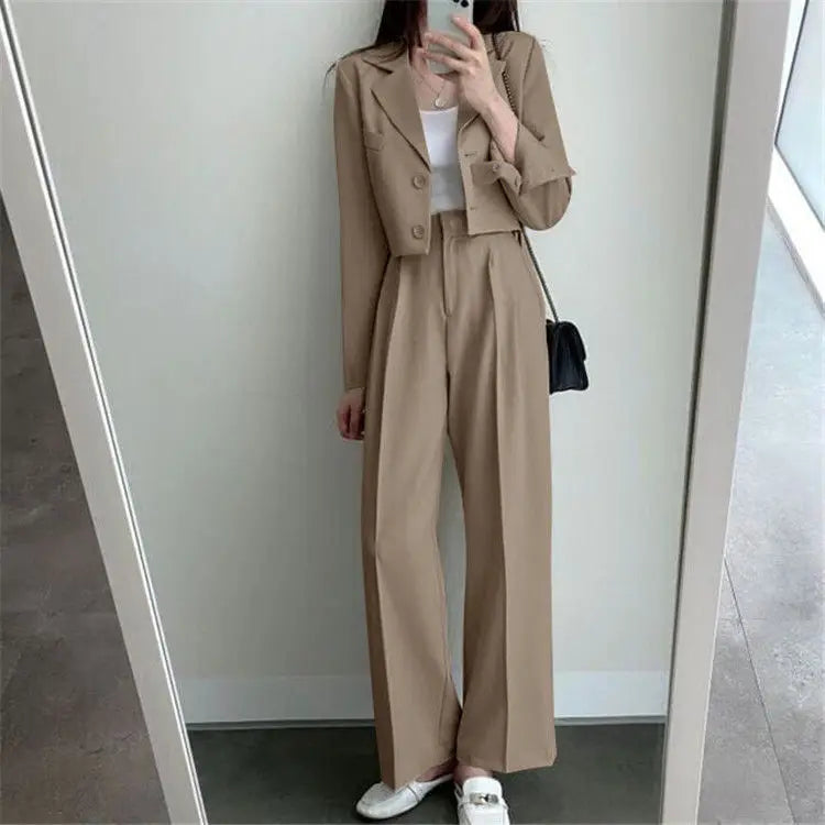 Summer New Short Top Jacket Blazer Wide Leg Pants Two-piece Set Elegant Women's Office Casual Set Outfits
