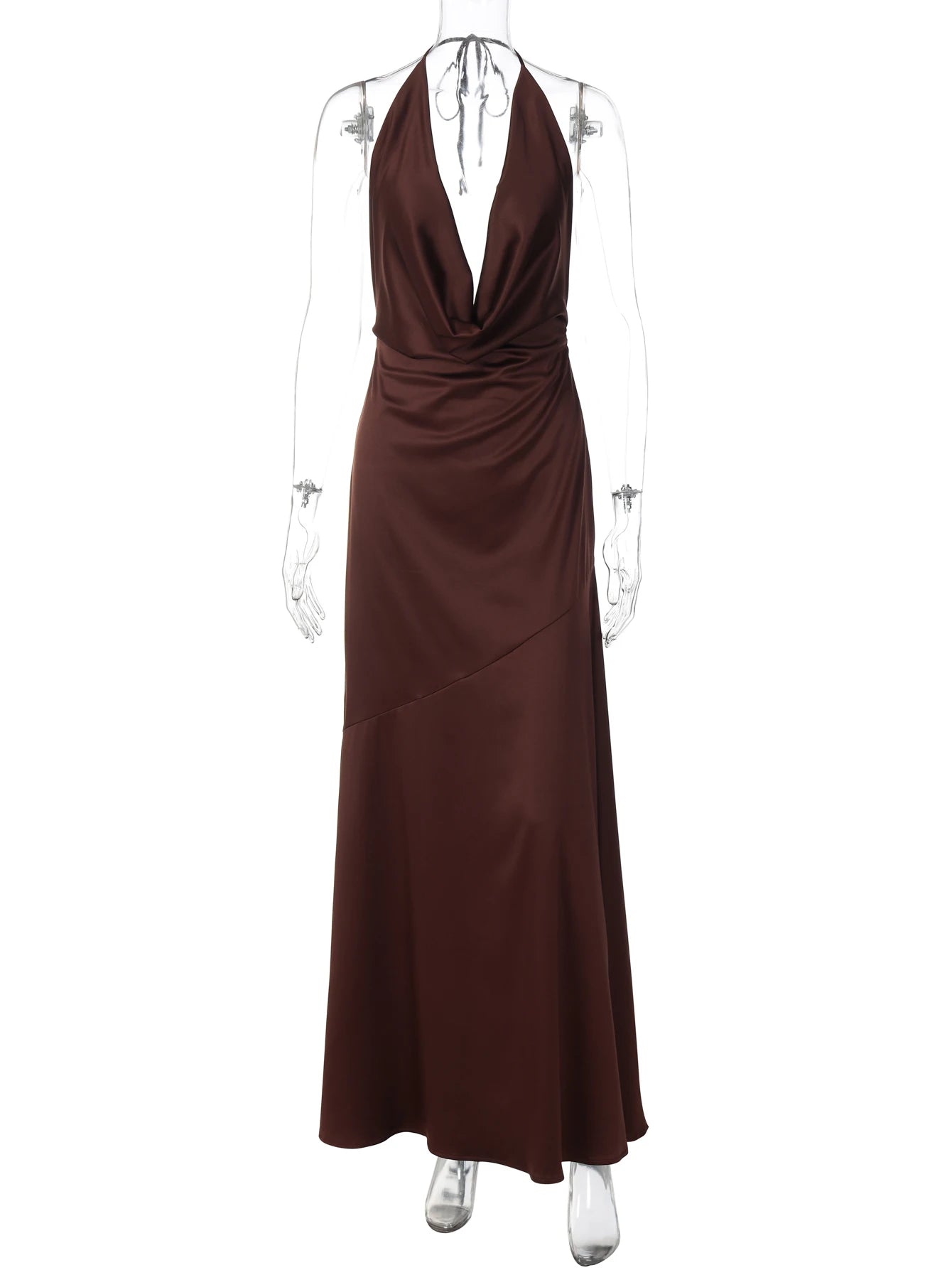 Dulzura Summer Latest Fashion Swinging Collar Backless Lace Up Slim Long Dress Women'S Sexy Elegant Dress Party Club Prom Outfit