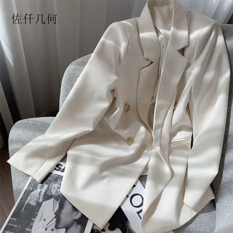 New Blazer Women 2025 Spring British Style Office Lady Solid White/Black Suit Jacket Designer Blazer Woman