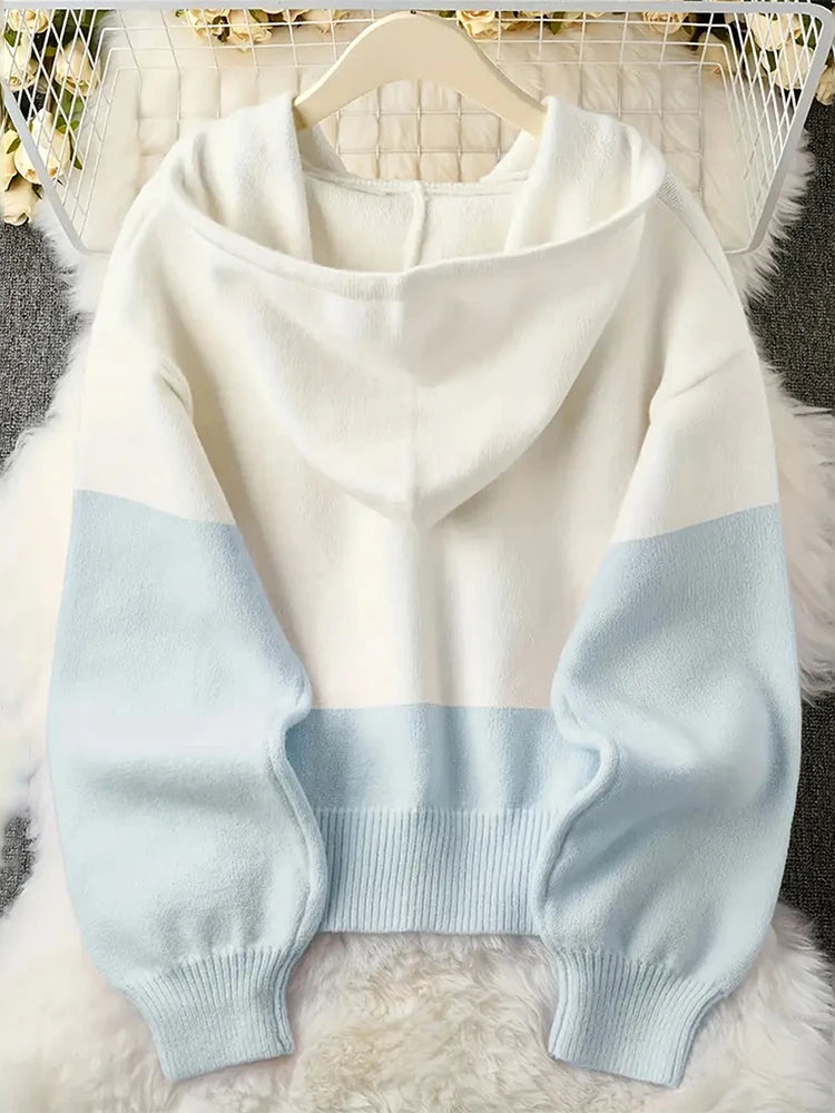 Korean Sle College Preppy Thiened Fce Lined Belted Open Cardigan Sweater Women's Knitted Hoodie Outerwear