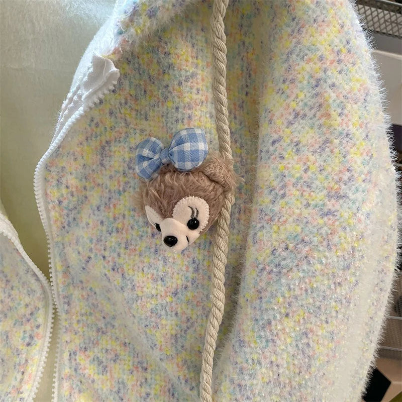 Korean Sweet Knitted Sweater Women Long Sleeve Spring Fall Warm Cardiagn Preppy Style Loose Casual Thick Hooded Outwear