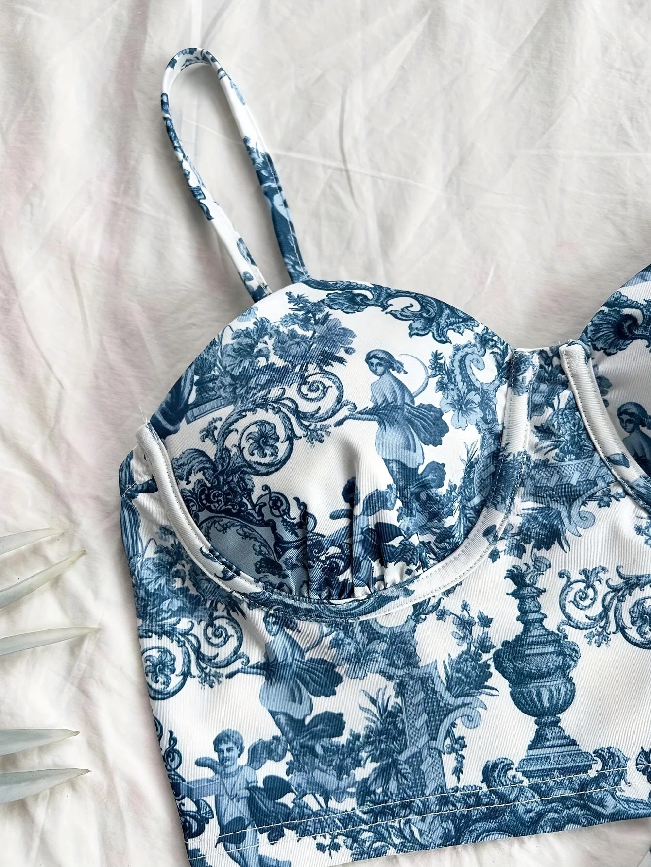 Summer Tops Women's Dress 2 piece suit swimsuit seaside vacation printed suspender Backless Slim top side slit skirt Party Dress