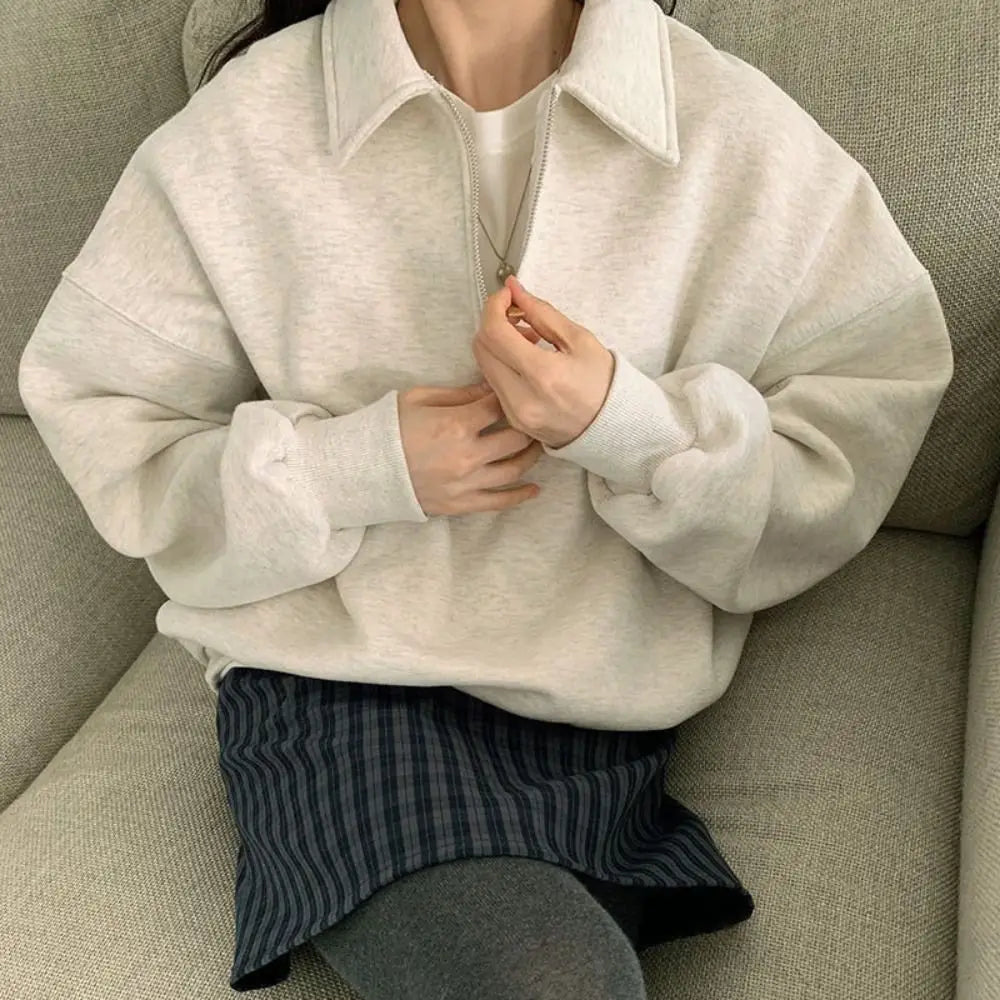 Fashion Half High Collar Long Sleeve Top Loose Zipper Autumn Hoodie Top Clothing Korean Ins Sweatshirts for Women Women