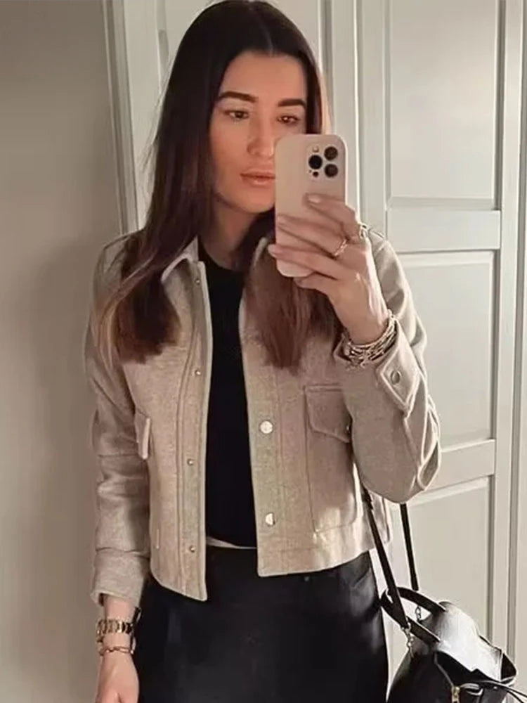 Jackets For Womens Autumn Fashion Solid Front Pockets Button Long Sleeve Jacket Elegant Woman Casual Outerwear Coat