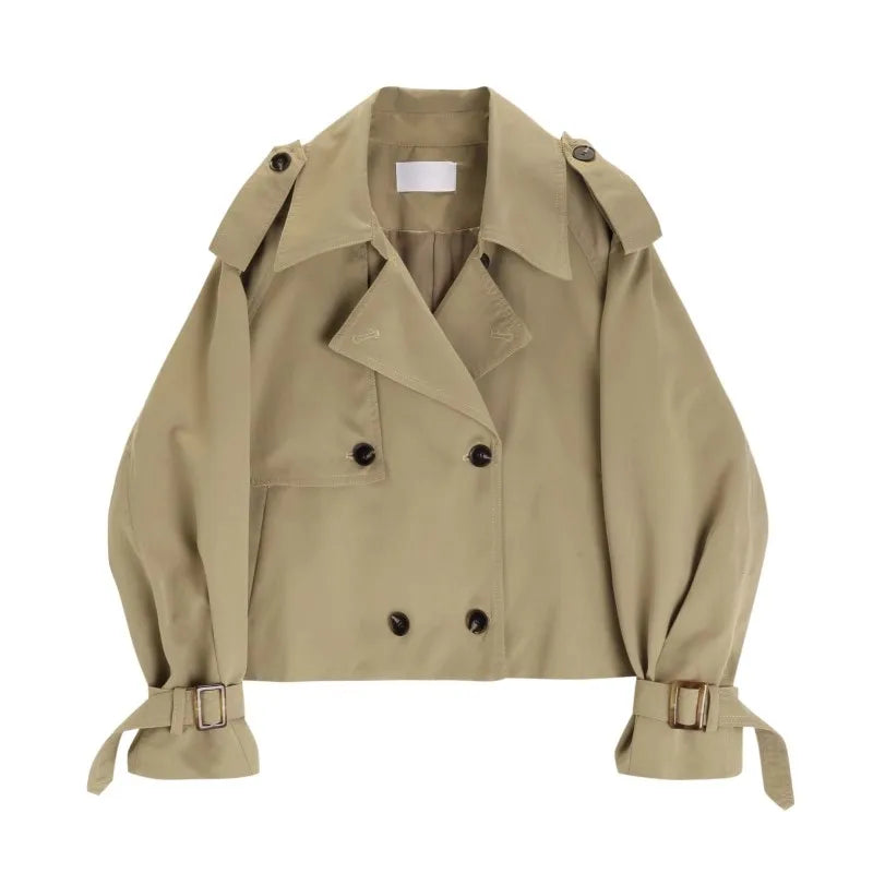Fashion Temperament Short Trench Coat Commuter Aesthetic Loose Lady Coat Female Double-breasted Outerwear Autumn Clothes
