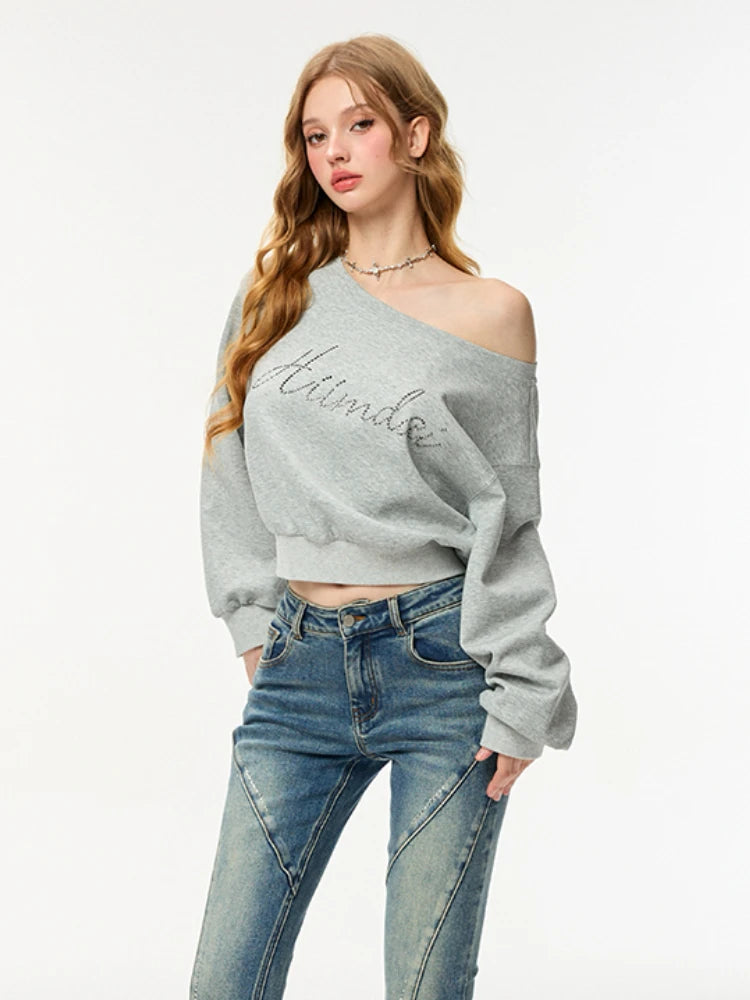 Off Shoulder Sweatshirts Women Loose Korean Fashion Baggy Y2k Streetwear High Street K Pop Clothing Slouchy Casual Ins  Hoodies