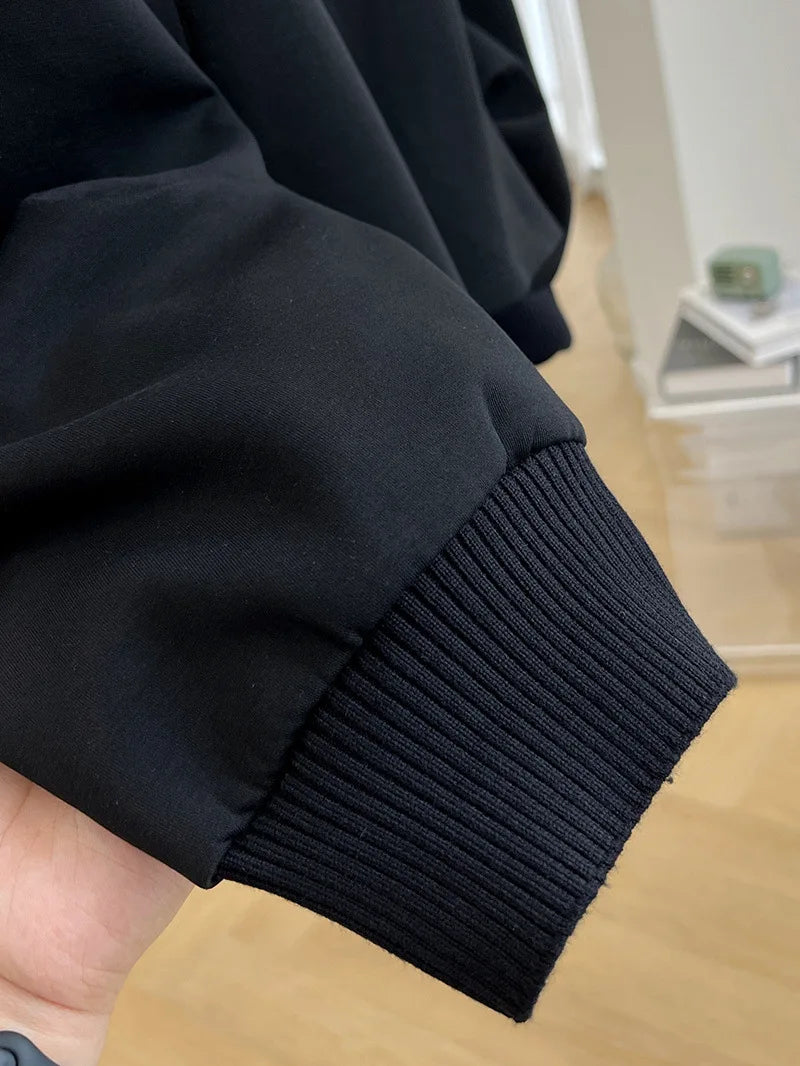 French black unique design coat women's spring and autumn new fashion plus size pleated personality literary leisure cardigan