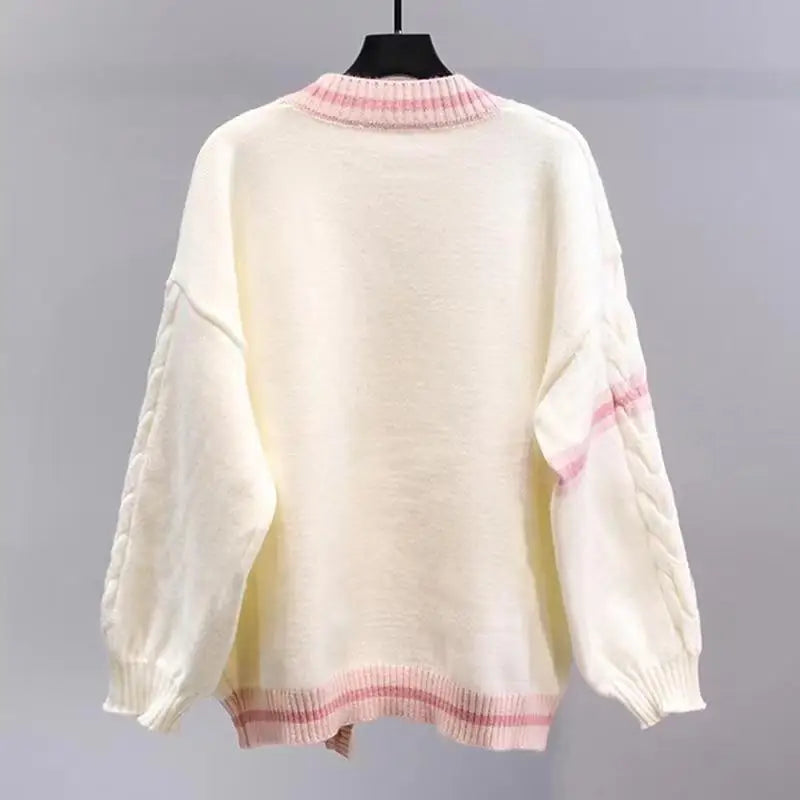 Japanese bow sweater jacket for women's autumn and winter new loose and trendy design knitted sweater
