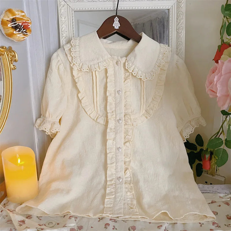 Japanese Cute Lolita Blouses Women Kawaii JK Shirt Tops Girls Sweet Detachable sleeves Chic Blouse