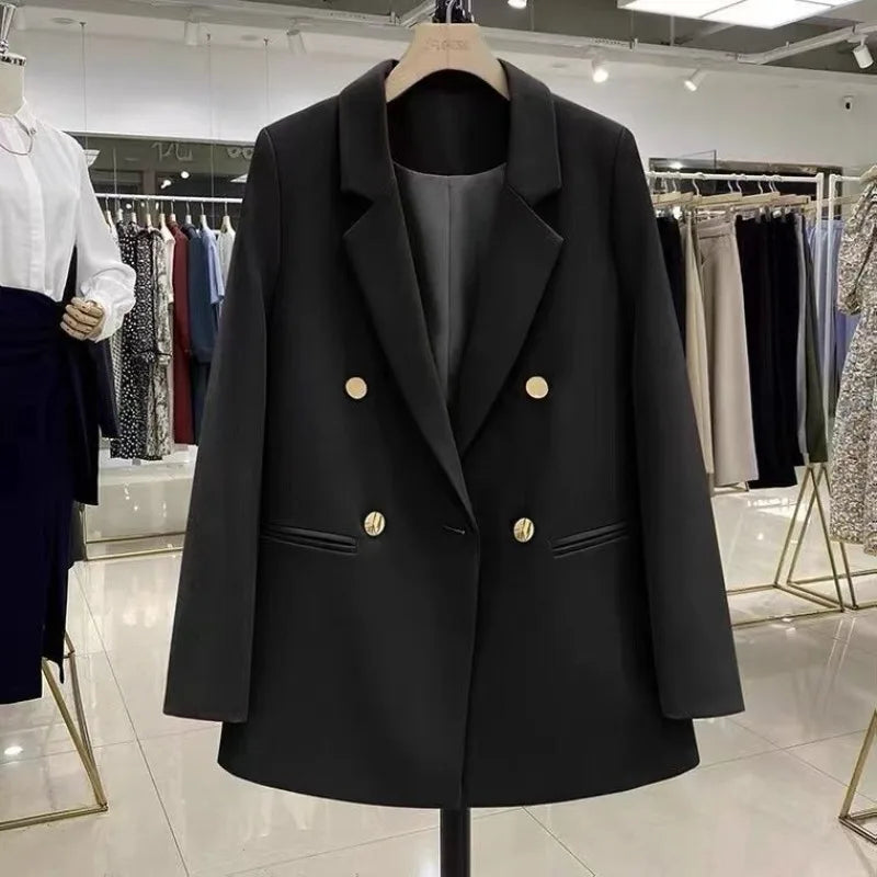 New Blazer Women 2025 Spring British Style Office Lady Solid White/Black Suit Jacket Designer Blazer Woman