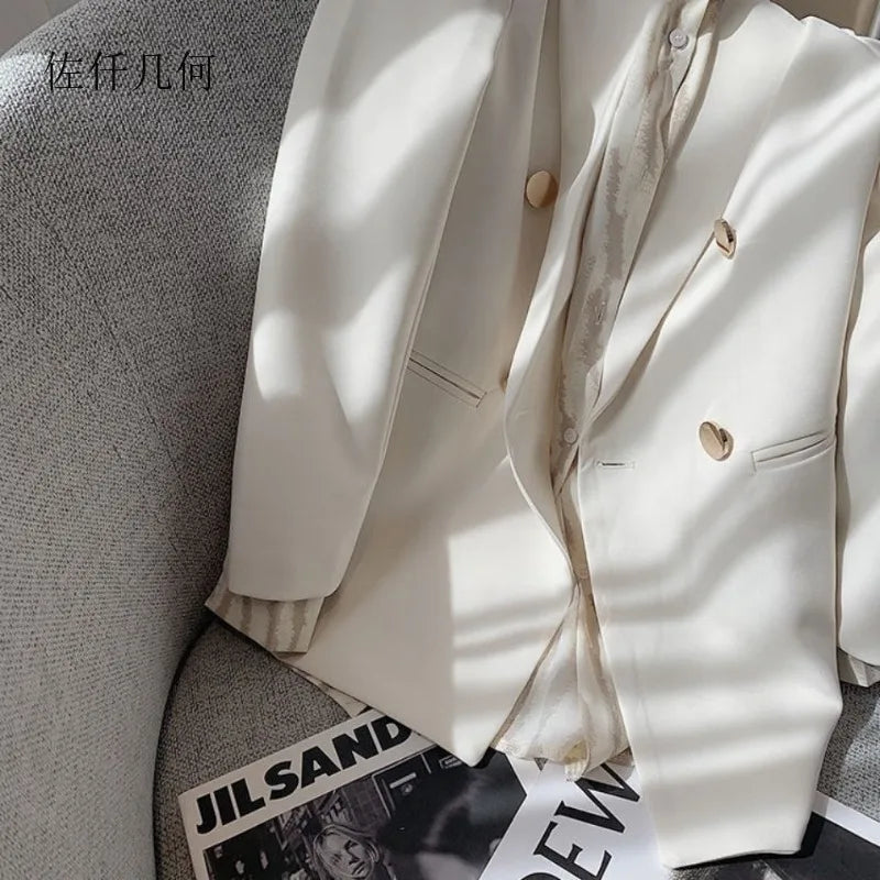 New Blazer Women 2025 Spring British Style Office Lady Solid White/Black Suit Jacket Designer Blazer Woman