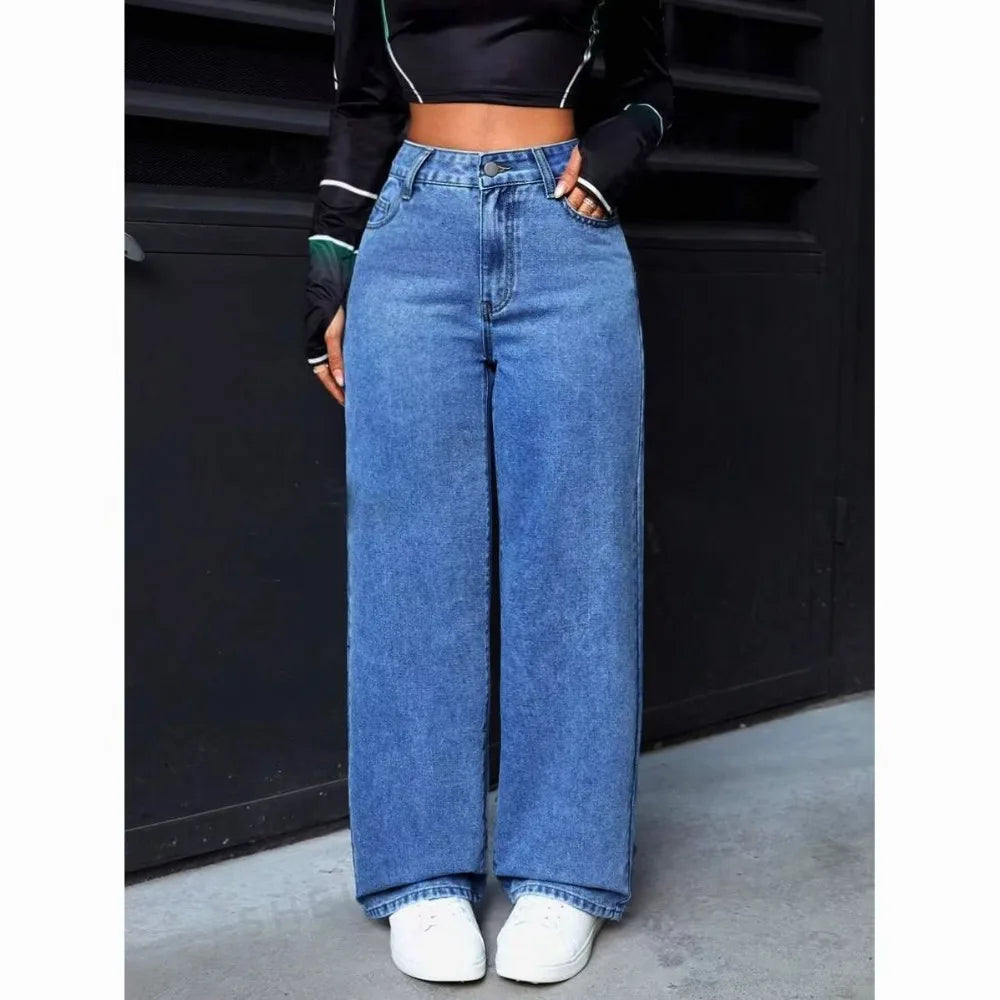 Autumn 2025 New Casual European and American Women's Loose Straight Wide-leg Denim Trousers Women