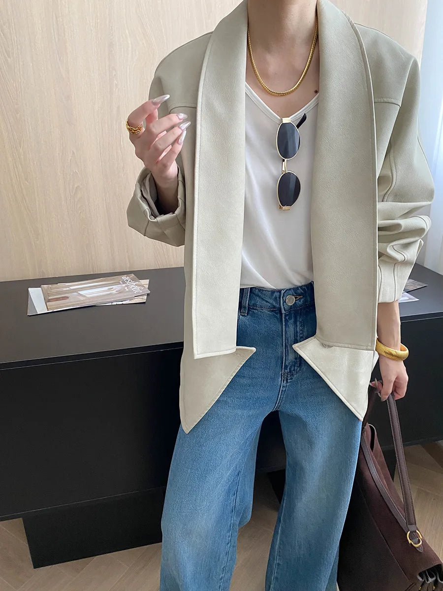 Autumn and winter women's casual solid color single button loose jacket