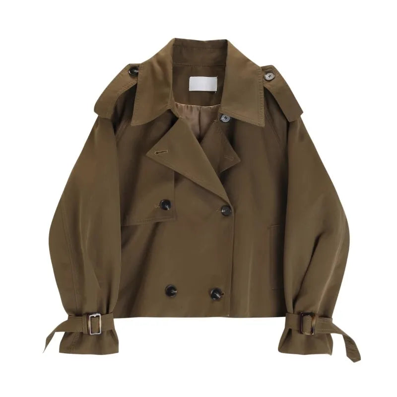 Fashion Temperament Short Trench Coat Commuter Aesthetic Loose Lady Coat Female Double-breasted Outerwear Autumn Clothes