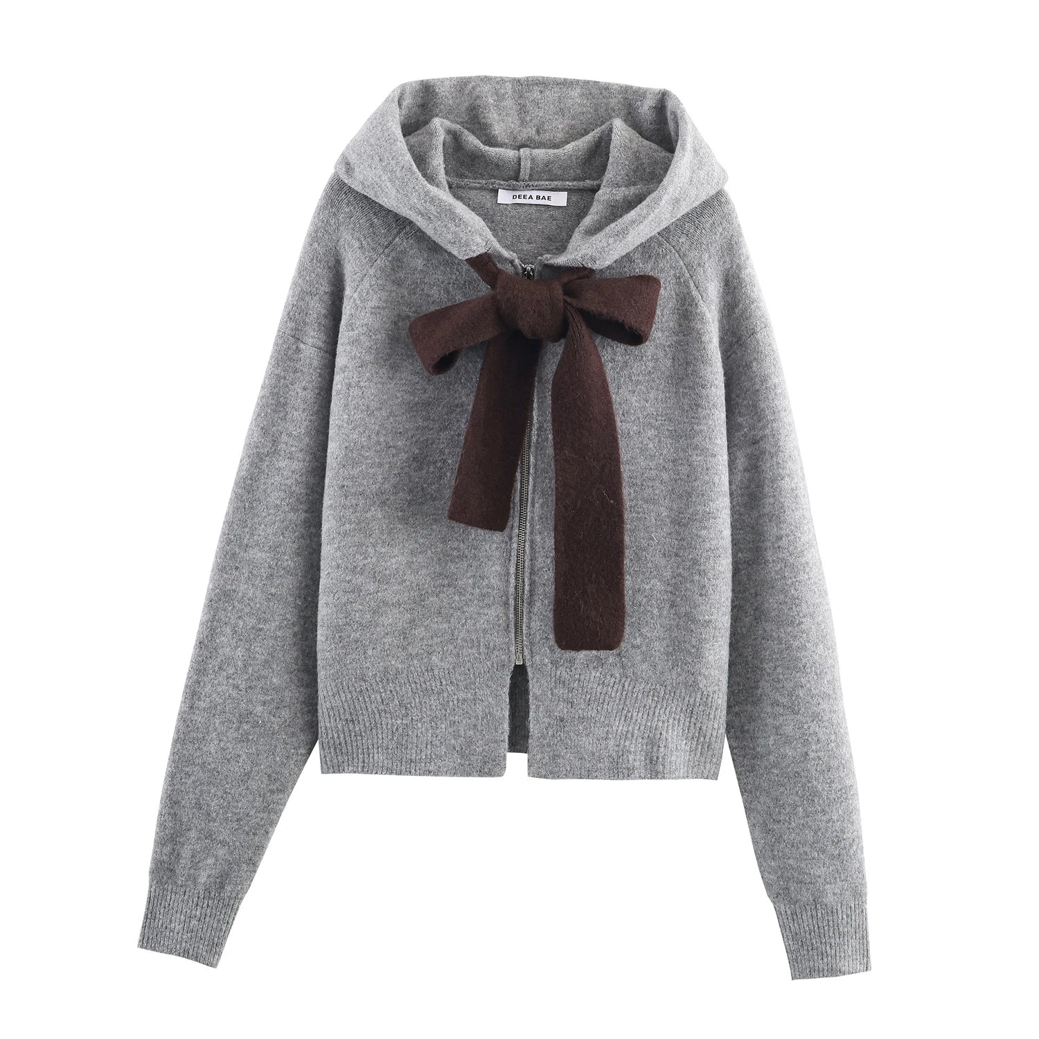 European & American Style 2025 Winter New Women's Fashionable Versatile Knit Bomber Jacket with Bow