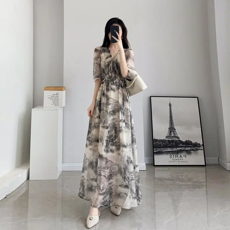 Floral Dress for Women 2025 New Summer Waist-hugging Skirt