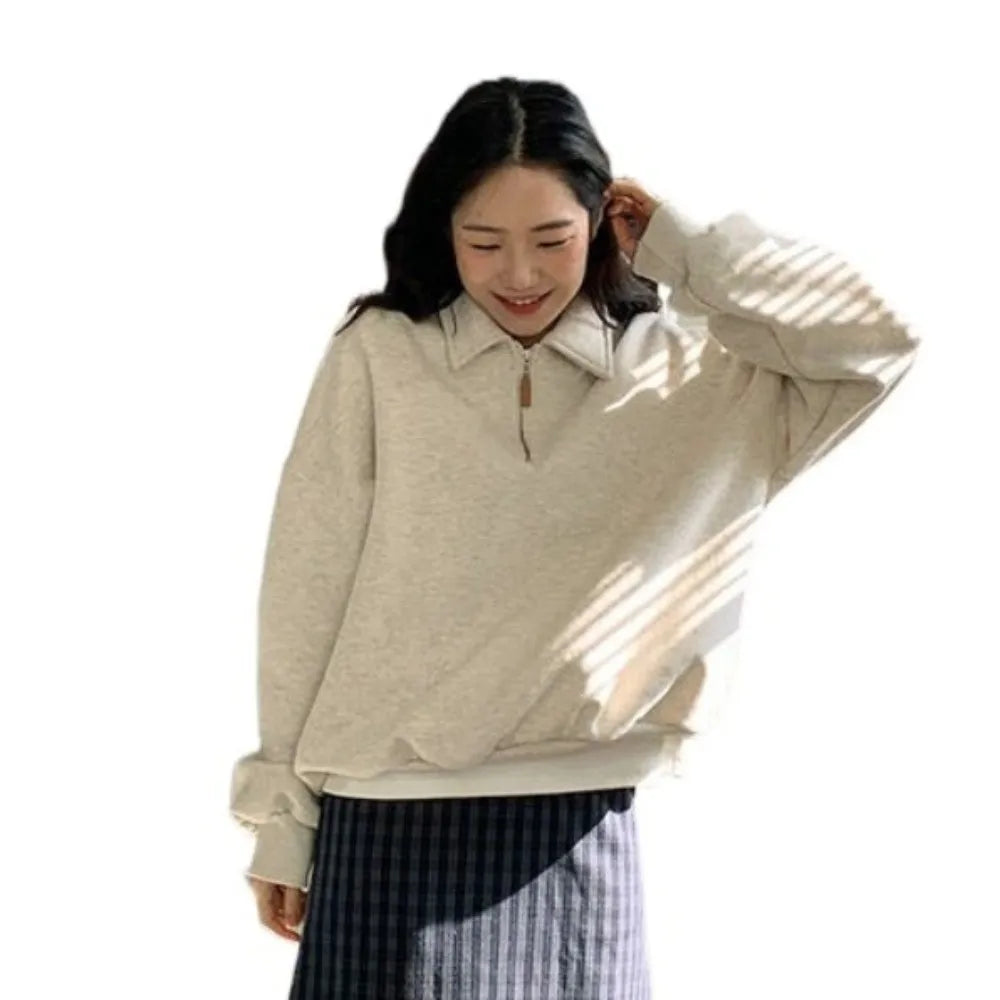 Fashion Half High Collar Long Sleeve Top Loose Zipper Autumn Hoodie Top Clothing Korean Ins Sweatshirts for Women Women