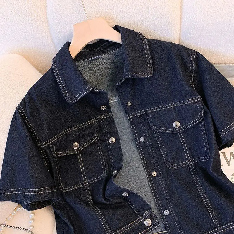 Women's Denim Jackets Streetwear Short Sleeve Summer Jean Jacket Outwear Ropa Mujer Fashion Retro Vintage Coat Cropped Tops