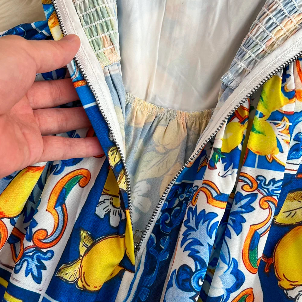 Beach Vacation Skirt with Suspended Strap Summer Gentle Wind, Waist Wrapped Sleeveless A-line Printed Dress Girl Dresses Leisure