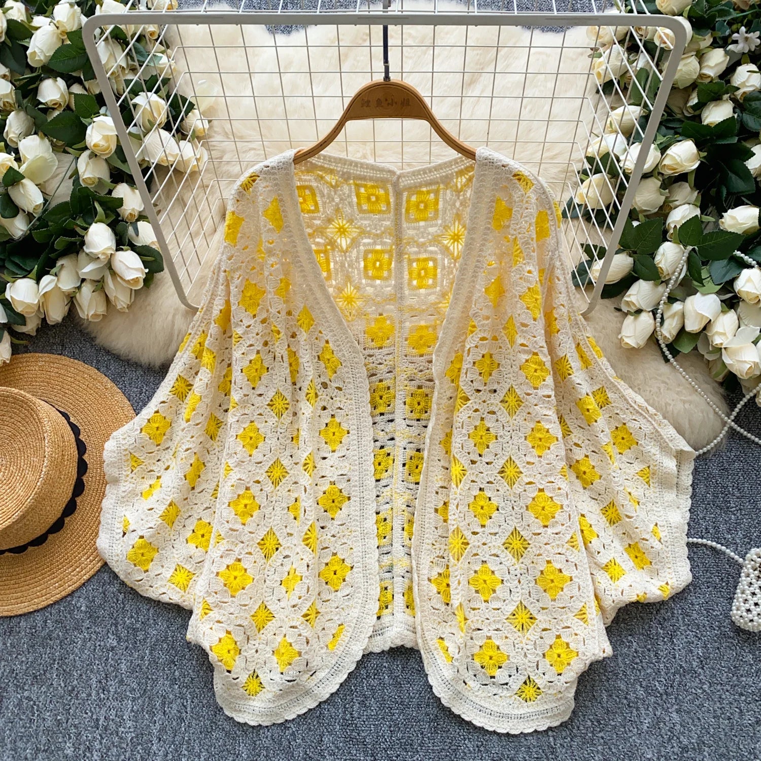 Women's Crochet Cardigan Open Front Oversized Openwork Knit Jacket Top Cardi Summer Beach Bikini Cover Up Boho Vacation Outfit