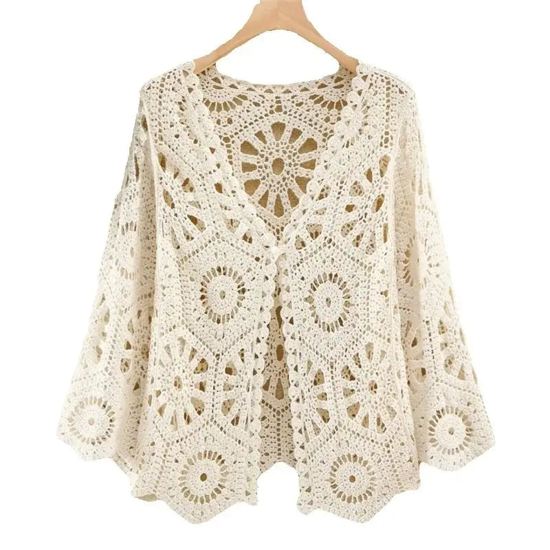 Women's Shirt 2025 Hollow out New Female Coat Knitted Shirt Lace Thin Hook Flower Loose Solid Color Fashion Top Hoodie Versatile