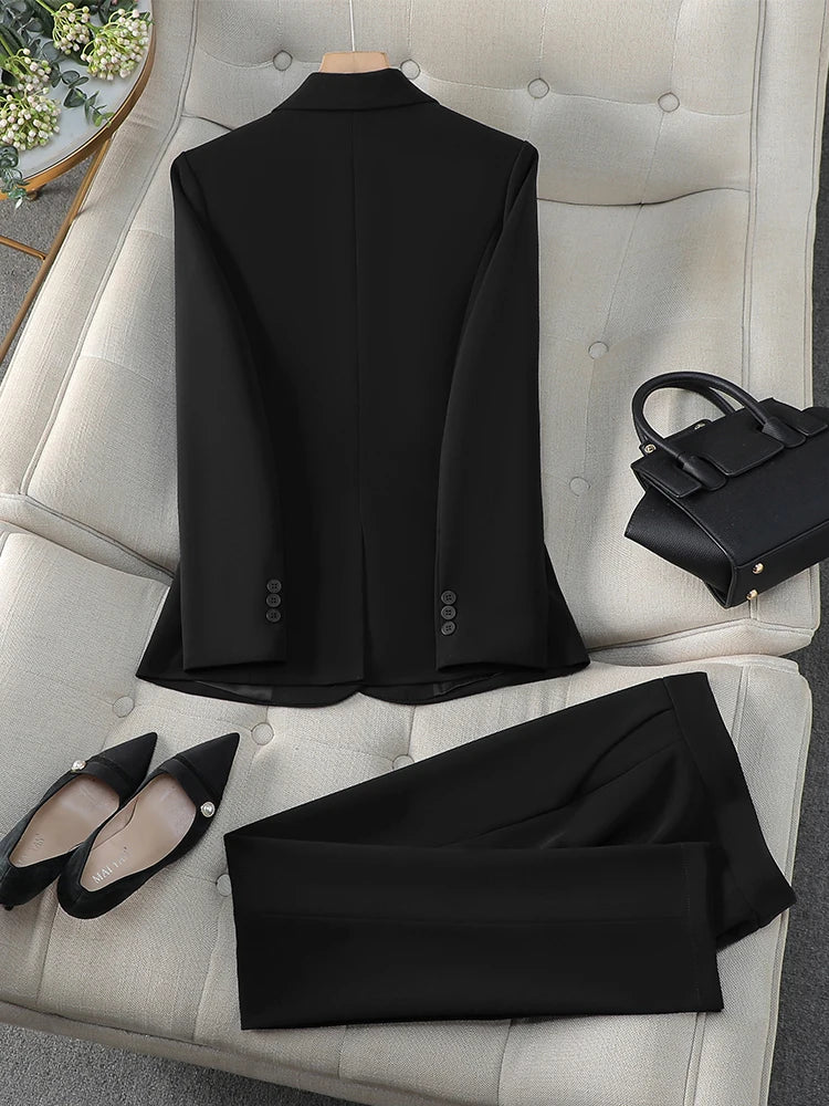 Blue Gray Black Solid  Women Pant Suit Office Ladies Female Business Work Wear 2 Piece Set Formal Blazer Jacket And Trouser