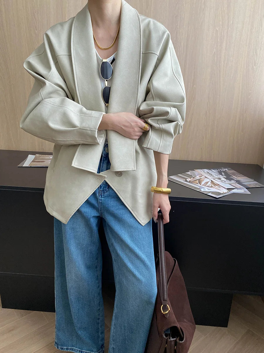 Autumn and winter women's casual solid color single button loose jacket