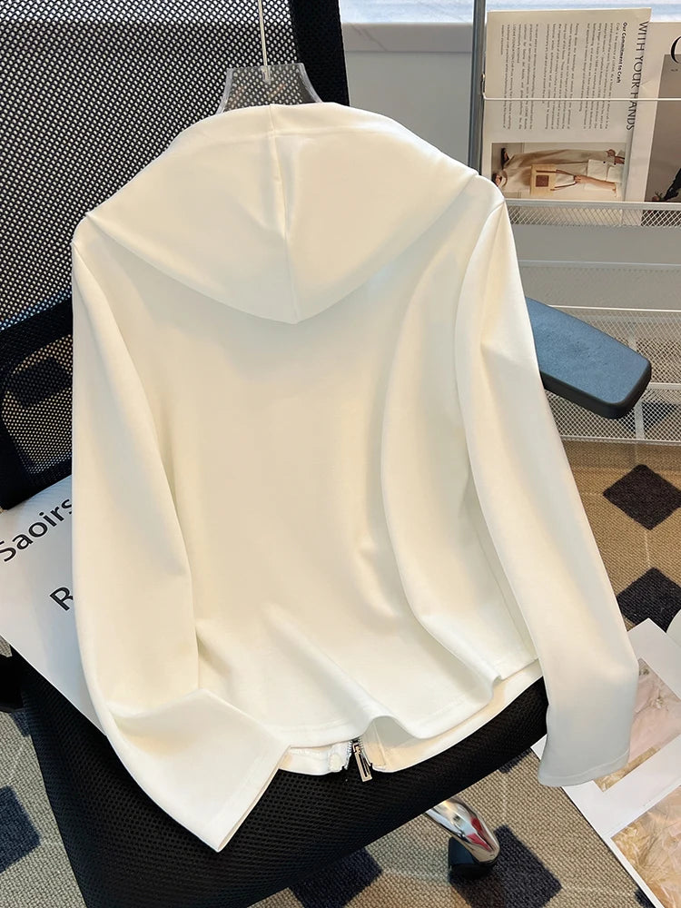 Korean Fashion Hoodies Sweatshirts Women Zipper Long Sleeve Loose Casual Oversized Jumper Black White Jacket Coat Winter Autumn