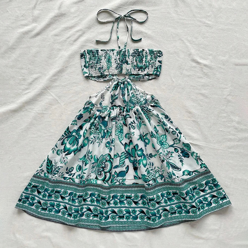 Dresses Spring Summer Sexy Decent Floral Sleeveless Halter Neck Mini Vacation Cami Dresses For Women