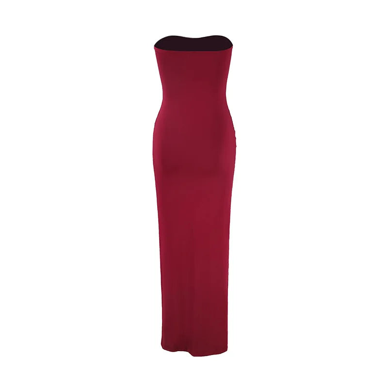 Strapless Sleeveless High Waist Long Gown Elegant Bandage Party Dress for Women 2025 Spring Autumn Off The Shoulder Maxi Dress