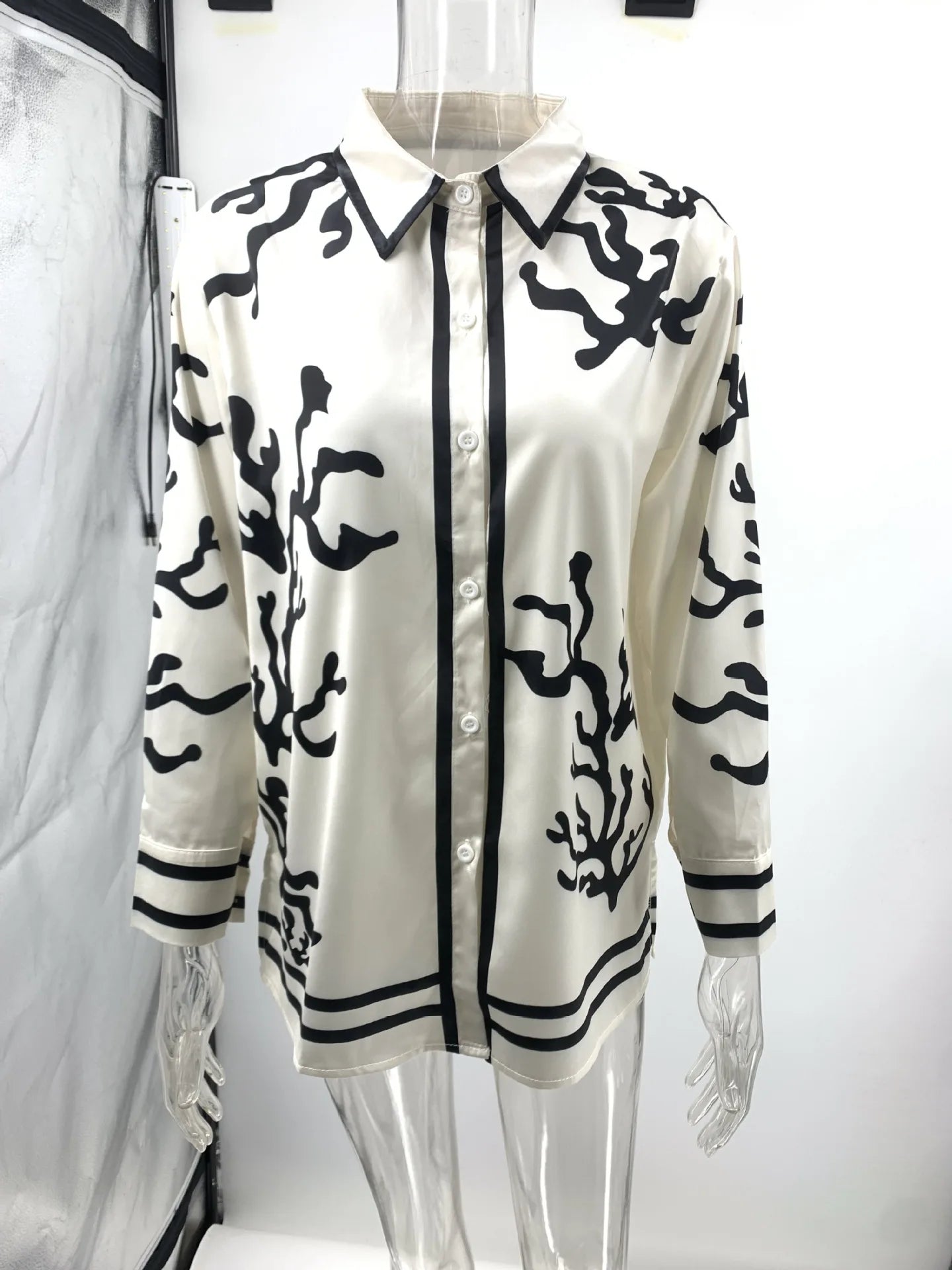 Women Casual Loose Two Piece Pants Sets 2024 New Autumn Satin Printing Long Sleeve Shirts Women Sets Fashion Women Outfits