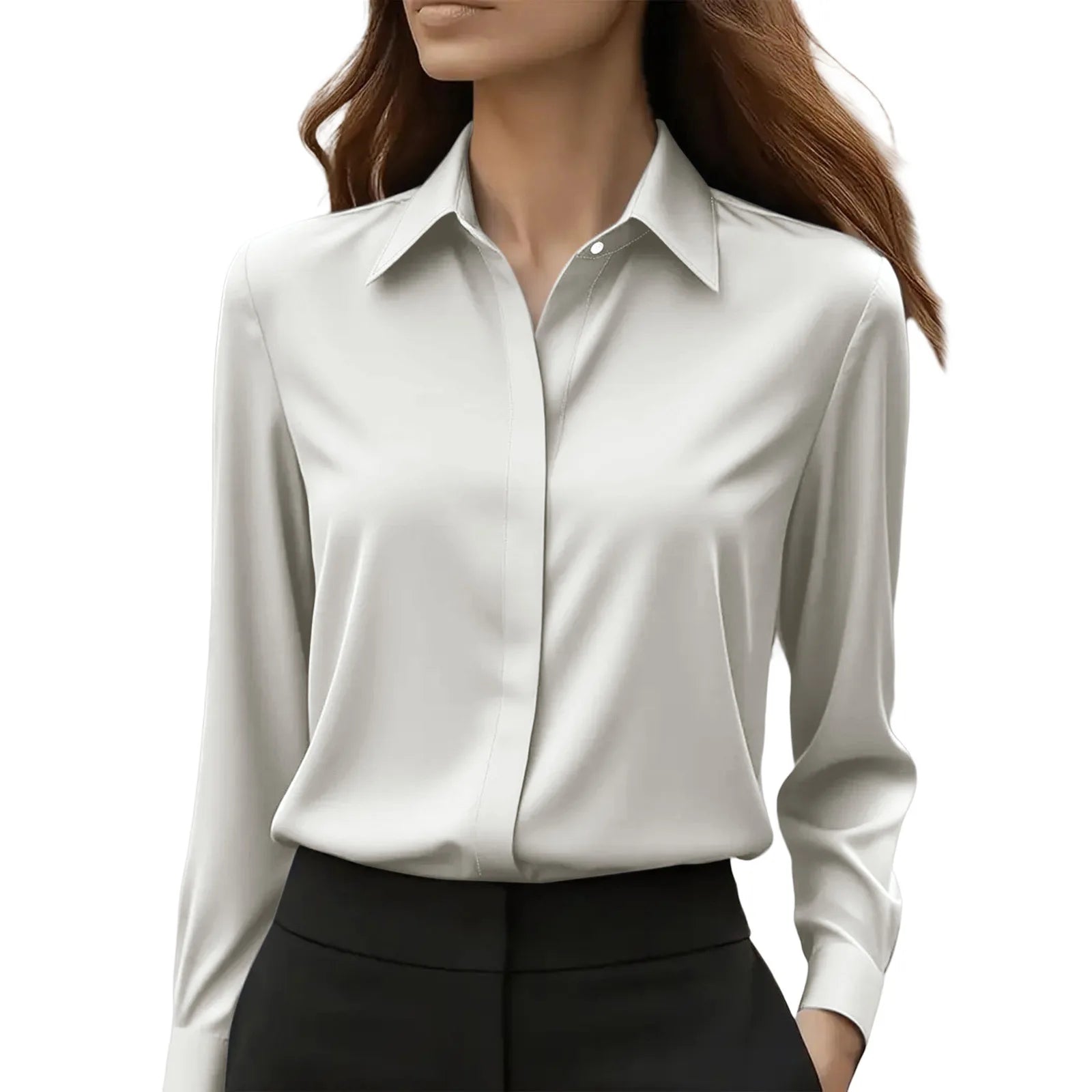 2025 New Women's Long-sleeved Shirt 10 Color Lapel Satin Button Cardigan Office Commuting Elegant Simple Top Basic Blouses