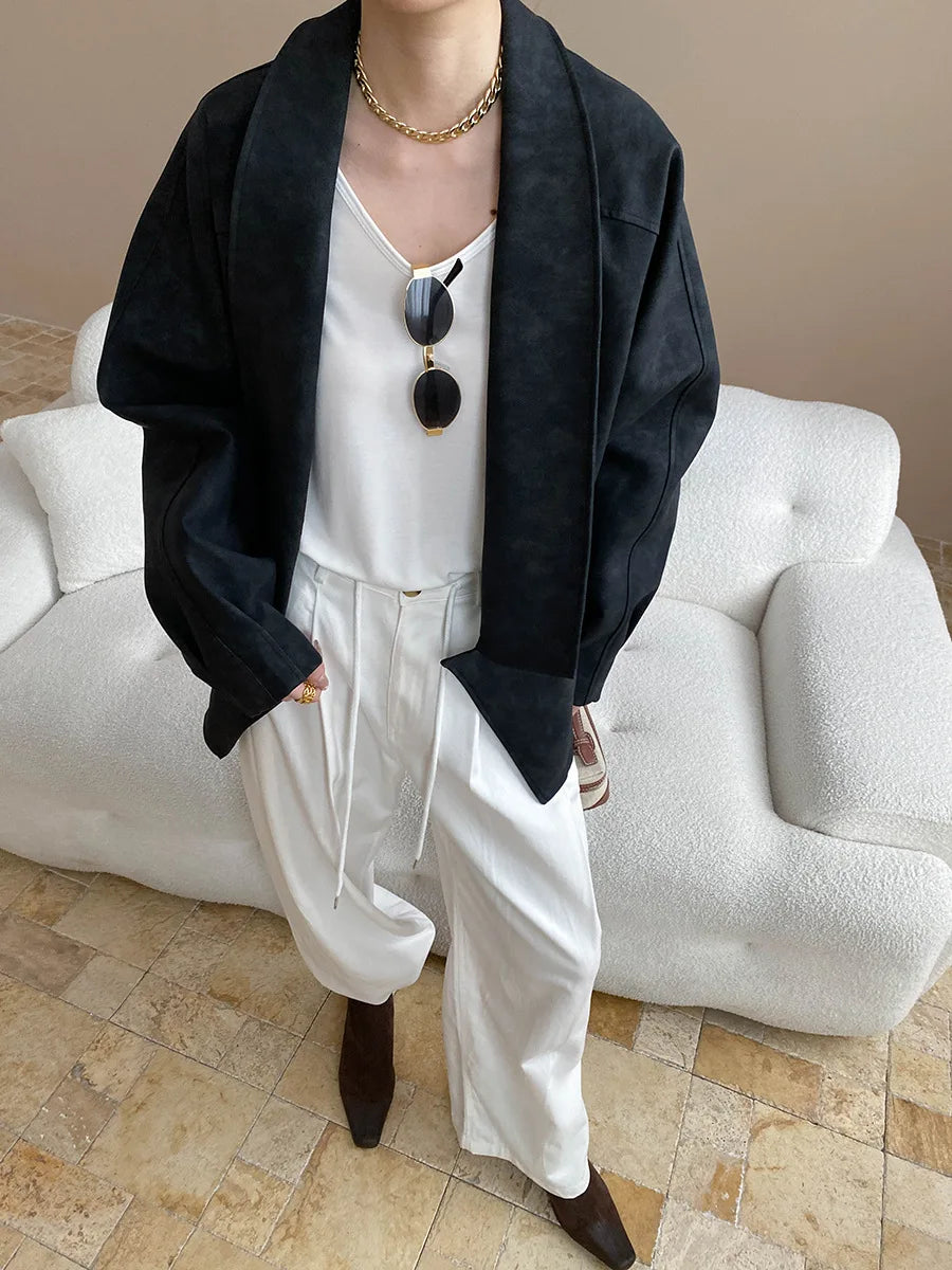 Autumn and winter women's casual solid color single button loose jacket