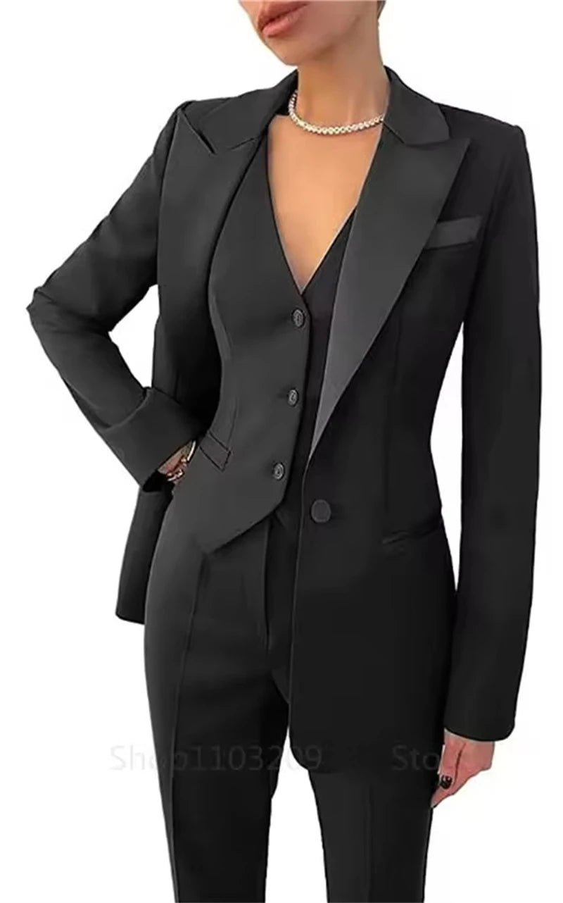 Elegant Women Suit Slim Fit Notch Lapel 3 Pieces Workplace Style Blazer((Jacket+Vest+Pants）Tailor Made
