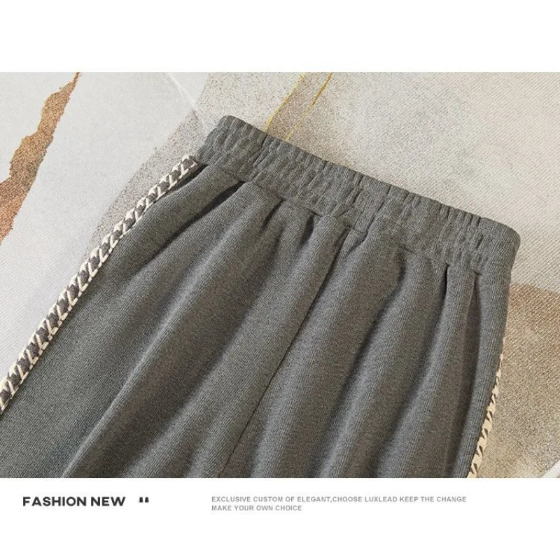 Women's 2025 Autumn and Winter New Style Pullover Round Neck Print Fashionable Casual Wide-leg Two-piece Suit