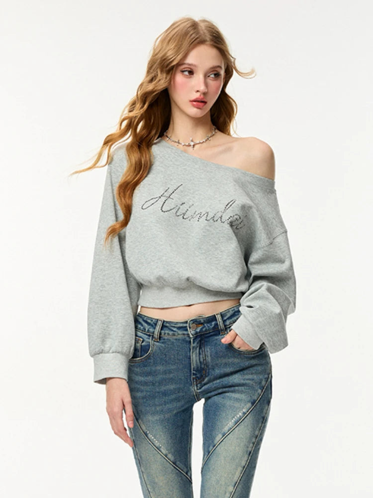 Off Shoulder Sweatshirts Women Loose Korean Fashion Baggy Y2k Streetwear High Street K Pop Clothing Slouchy Casual Ins  Hoodies