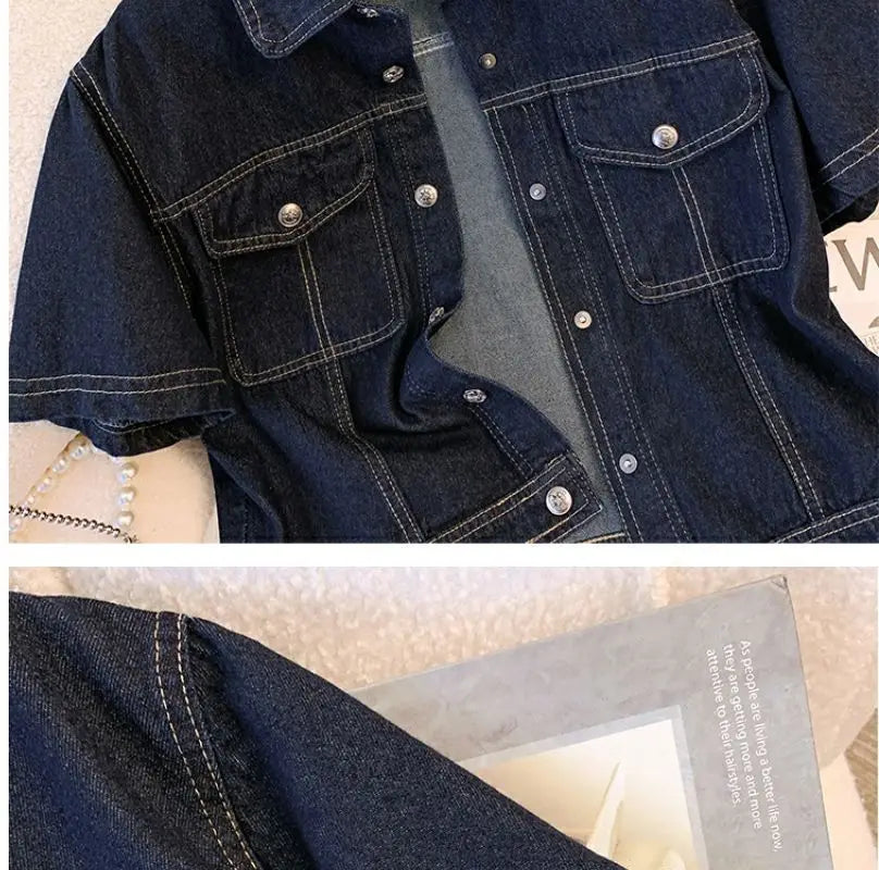Women's Denim Jackets Streetwear Short Sleeve Summer Jean Jacket Outwear Ropa Mujer Fashion Retro Vintage Coat Cropped Tops