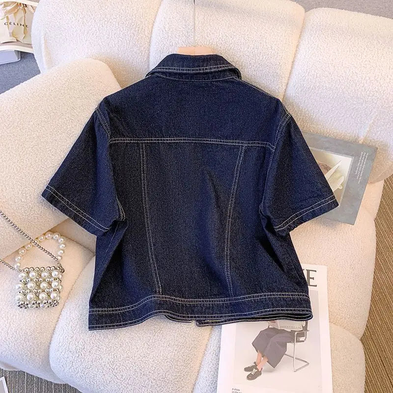 Women's Denim Jackets Streetwear Short Sleeve Summer Jean Jacket Outwear Ropa Mujer Fashion Retro Vintage Coat Cropped Tops