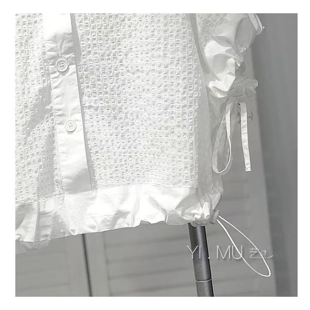 Woman Clothing T-shirts High-grade Short-sleeved Shirt Women's Summer Loose Slim Drawstring Shirt Design Sense Niche Short Top