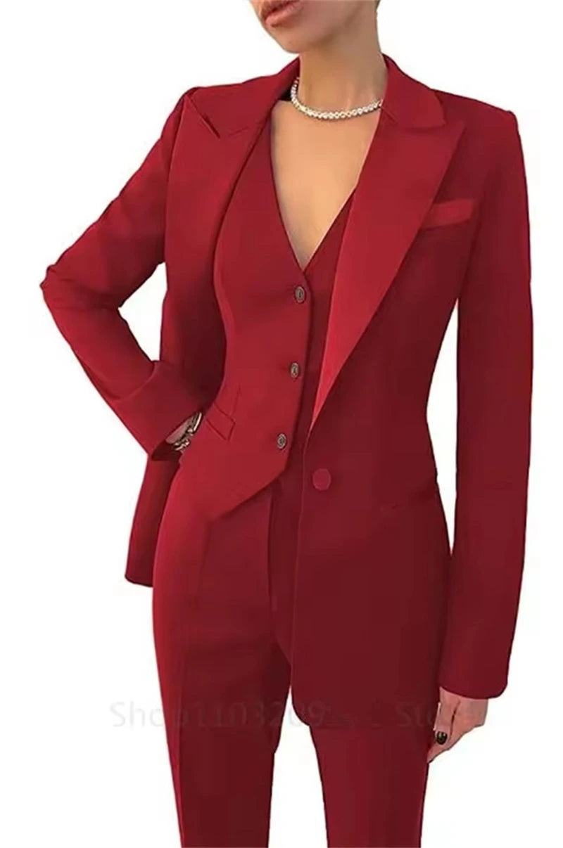 Elegant Women Suit Slim Fit Notch Lapel 3 Pieces Workplace Style Blazer((Jacket+Vest+Pants）Tailor Made