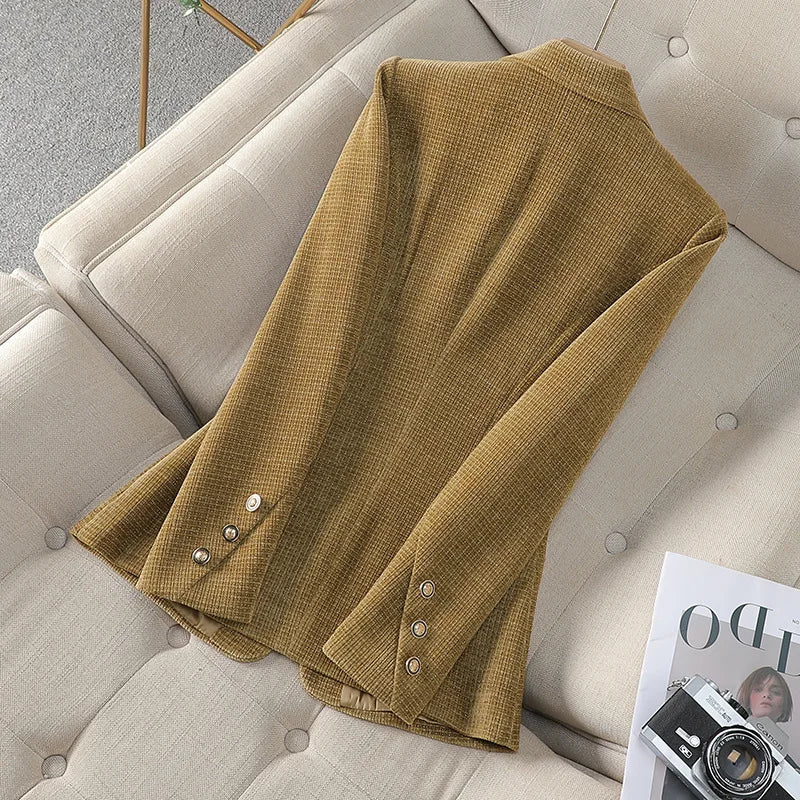 Fashion Women Blazer Ladies Red Khaki Black Long Sleeve Blazer Female Casual Business Jacket Autumn Velvet Suit Female Outerwear