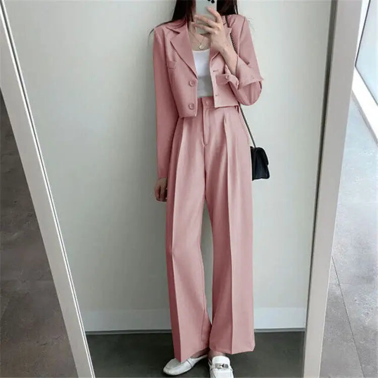 Summer New Short Top Jacket Blazer Wide Leg Pants Two-piece Set Elegant Women's Office Casual Set Outfits