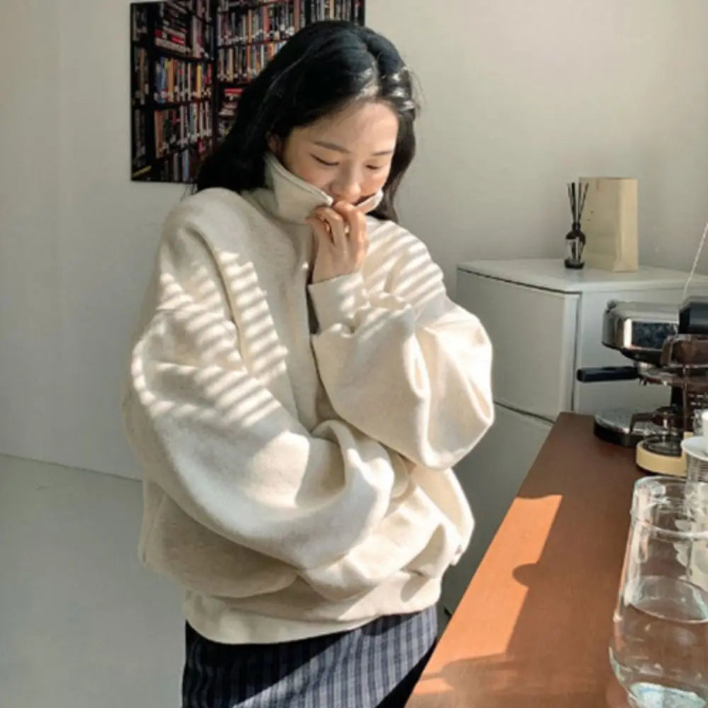 Fashion Half High Collar Long Sleeve Top Loose Zipper Autumn Hoodie Top Clothing Korean Ins Sweatshirts for Women Women