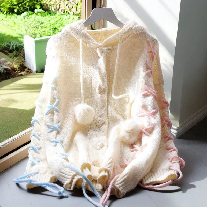 Sweet Korean Knitted Sweater Women Autumn Winter Faux Fur Jumper Female Japanese Kawaii Jumpers Vintage Elegant Pullover Y2k