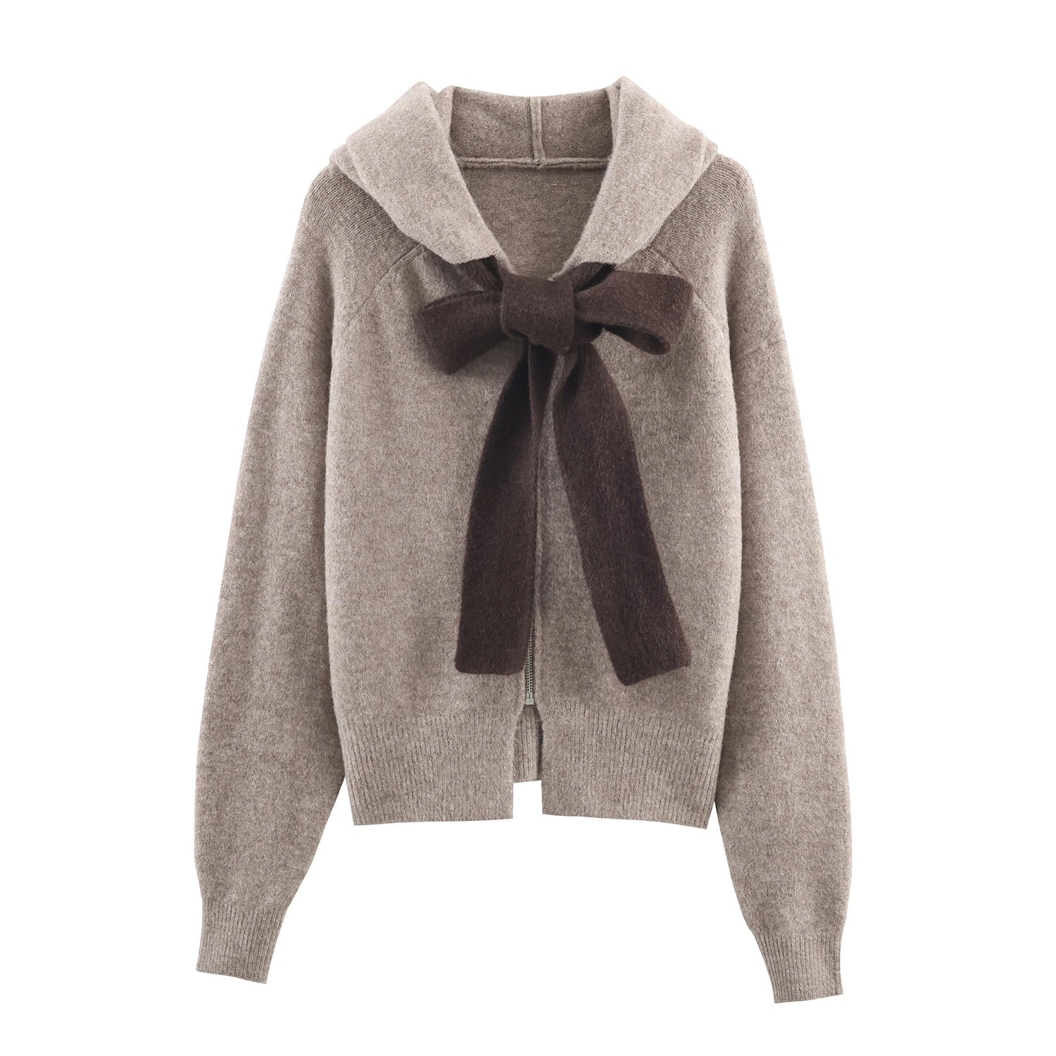 European & American Style 2025 Winter New Women's Fashionable Versatile Knit Bomber Jacket with Bow