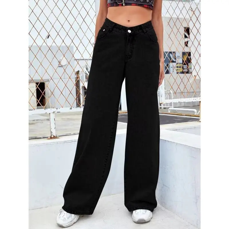Autumn 2025 New Casual European and American Women's Loose Straight Wide-leg Denim Trousers Women