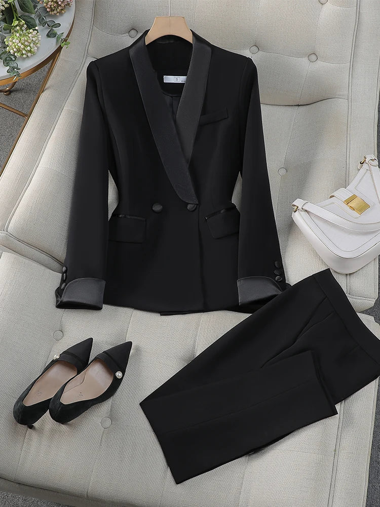 Elegant Red Black Women Pant Suit Office Ladies Female Business Work Wear 2 Piece Set Formal Blazer Jacket And Trouser